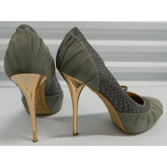 Christian Dior Gray Snakeskin & Suede Stiletto Heels Gold Heel & Snake Size 38 - Picture 13 of 16